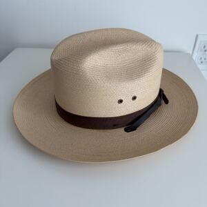 Vintage Stratton Straw Hat Size 7 1/4 Beige Trooper Ranger National Park Strap